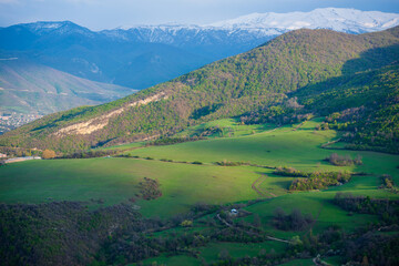 Fototapeta na wymiar Spring landscape with snowy mountains, Tavush, Armenia