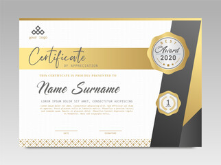 Modern Design Certificate. Black and Gold Certificate template awards diploma background vector modern design simple elegant and luxurious elegant. layout horizontal in A4 size