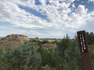 Medora, North Dakota. United States of America. Trail head marker of Painted Canyon at Theodore Roosevelt National Park. South Unit