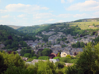 Fototapeta premium aerial view of the town of hebden bridge in west yorkshire in summer
