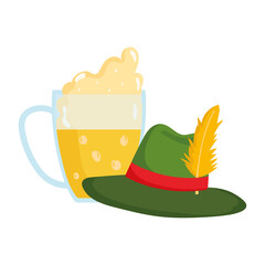 oktoberfest festival, beer and hat with feather, celebration germany traditional