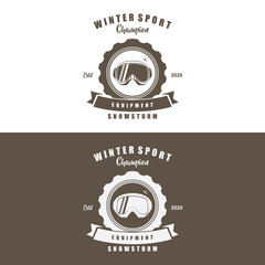Snowboarding extreme logo and label templates. Winter snowboard sport store badge with retro grunge effect