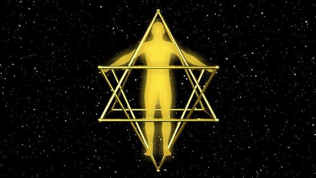 Cuerpo de Luz dentro de la Merkaba Dorada 3d