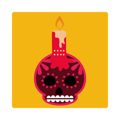 day of the dead, skull flower and candle decoration mexican celebration icon block and flat