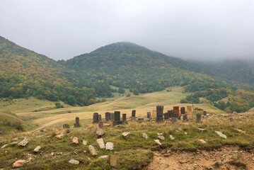 Ancient cemetery Ardvi village in cloudy day