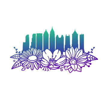 recommend clip art: Atlanta, GA, USA, Flowers with Vintage Skyline Design. Floral frame ornament vector style. Decoration Design Silhouette illustration.