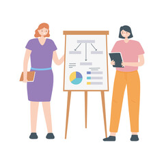 coworking, people working center office space with board presentation