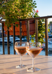 Drinking of local rose wine in summer Provence, France