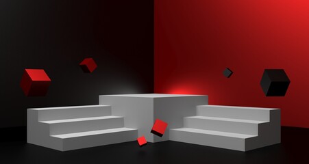 3D illustration of black friday sale background with empty podium for product display concept.