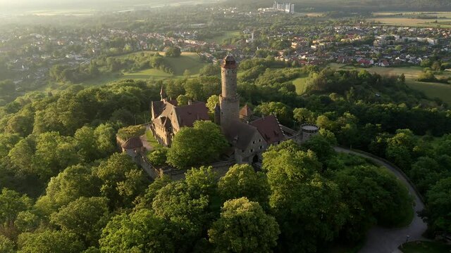 Aerial view: flight at  Altenburg, medieval hilltop castle, Bamberg, Steigerwaldh&ouml;he, Upper Franconia, Franconia, Germany,