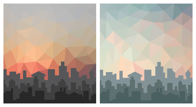 City skyline vectors set, modern futuristic sky over city buildings illustration