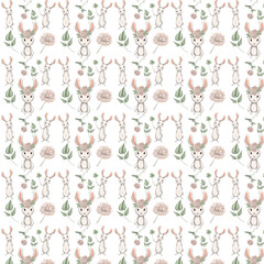 white bunnies nursery wall decor seamless pattern design