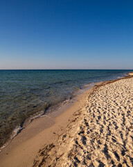 Beautiful sandy beach by the sea. Dzharylgach island.