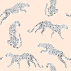 Tapeten Seamless pattern with hand drawn cheetahs in different poses. Creative animal modern texture for fabric, wrapping, textile, wallpaper, apparel. Vector illustration © solodkayamari