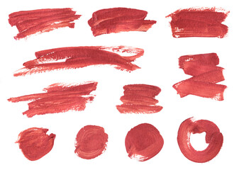 Fototapeta premium set of brush trace from bronze paint or lipstick circles and horizontal brush strokes