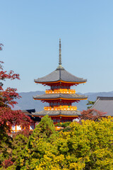 Naklejka premium Temple and pagoda in the high part of Kyoto (Japan)