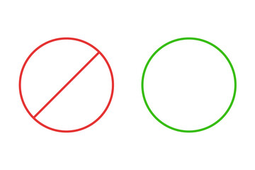 green circle and red crossed out circle on a white background. vector/