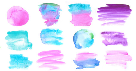 set of watercolor brush strokes pink turquoise for social media design