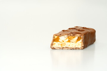 a chocolate bar trimmed on one side to show the filling