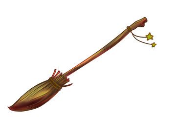Magic witch broom with stars