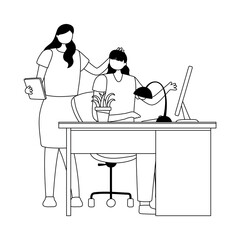 coworking, coworkers characters team working in the office line style