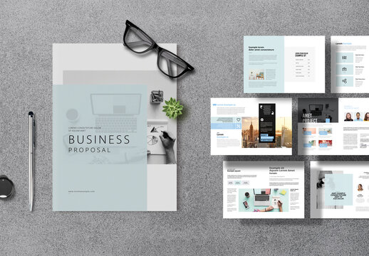 Creative Business Proposal Layout with Sky Blue Accent