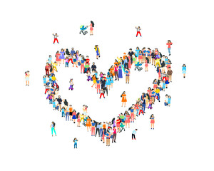 People heart sign, happy group of people, life forum. Vector