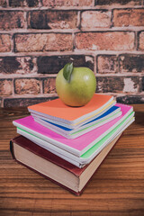 back to school concept. stationery items on wooden desk
