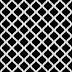 Repeated white diagonal lines on black background. Grid wallpaper. Seamless surface pattern design with stripes ornament. Grill motif. Digital paper for textile print, web designing, page fills.