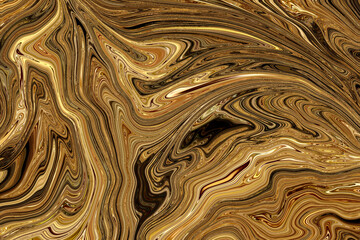 Marble texture. Contemporary art. Golden, black mixed digital paints. Can be used as a trendy background for wallpapers, posters, cards, invitations, websites.