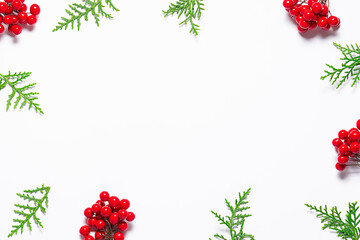 Festive Christmas frame on white background, minimalism style composition.