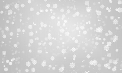 gray simple light winter background with curly snowflakes on a light background. Snowfall. Christmas universal background for cards, invitations, banners, brochures.
