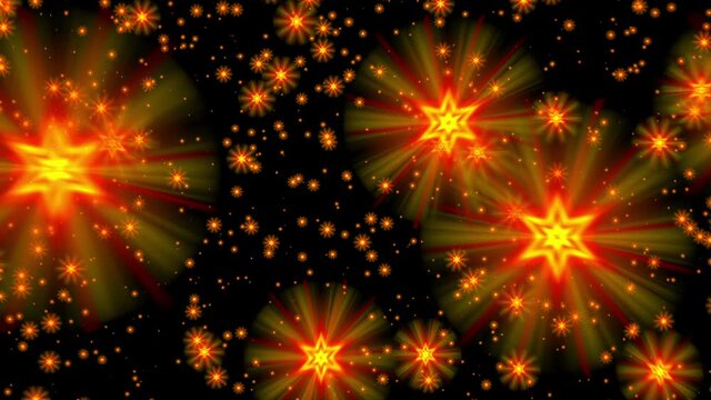 Yellow gold david stars flight starfield background loop rotate left