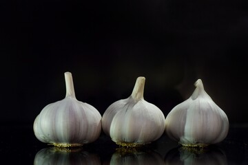 Obraz premium garlic on black background
