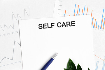 Self care document with graphs, diagrams and blue pen