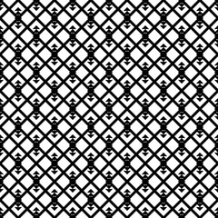 Repeated black diagonal lines on white background. Grid wallpaper. Seamless surface pattern design with stripes and triangles ornament. Grill motif. Digital paper for textile print, web designing.