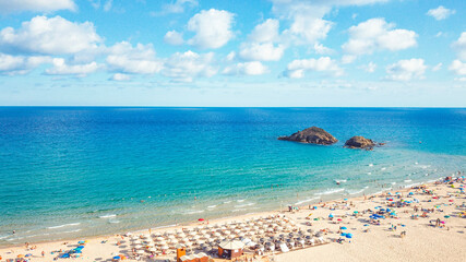 Aerial shot Su Giudeu - Chia - Sardegna -
Chia coast, Sardinia, Italy.