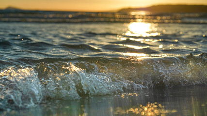 sunset on the beach in Chia beach Sardegna with waves on the shore #12