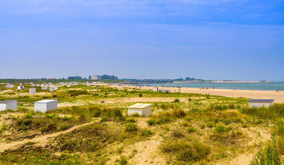 Dunes of Breskens with view on touristic Beach, Zeeland, The Netherlands