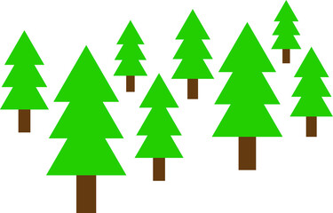 Flat vector A forest of Pine trees .Green Tree icons set in a modern flat style. Christmas  trees. Save the forest enviromental concept.