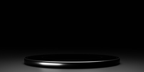 Modern dark background and empty black circle stage. Future modern interior concept. showcase for product, 3d rendering