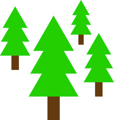 Flat vector A forest of Pine trees .Green Tree icons set in a modern flat style. Christmas  trees. Save the forest enviromental concept.