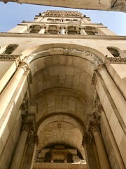 Split, Croatia June 2019. Cathedral of Saint Domnius bell tower is the Catholic cathedral.Is a complex of a church, formed from an Imperial Roman mausoleum, with a bell tower dedicated to Virgin Mary.