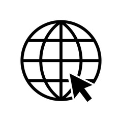 Globe symbol web icon with mouse pointer arrow sign