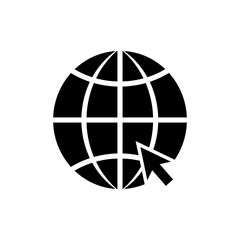 Globe symbol web icon with mouse pointer arrow sign