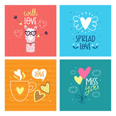 Set of Valentine's Day greeting cards. Design for valentine and wedding. Template for greetings, scrapbooking, invitations, stickers, planners. Vector illustrations. © Evartfinds