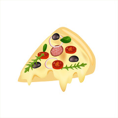 talian Pizza slice with melted cheese and tomatos. Decoration for greeting cards, posters, prints for clothes