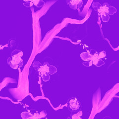 Fototapeta premium Blossom Watercolor. Bright Purple Rose Leaf. 