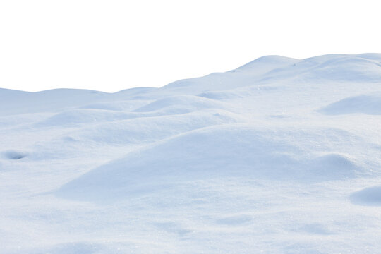 A large beautiful snowdrift isolated on white background.Winter snow  background. A big snow drift