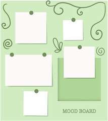 Floral calligraphy elements green pastel color mood board template. Decorative vector collage composition for presentation and photo frame 